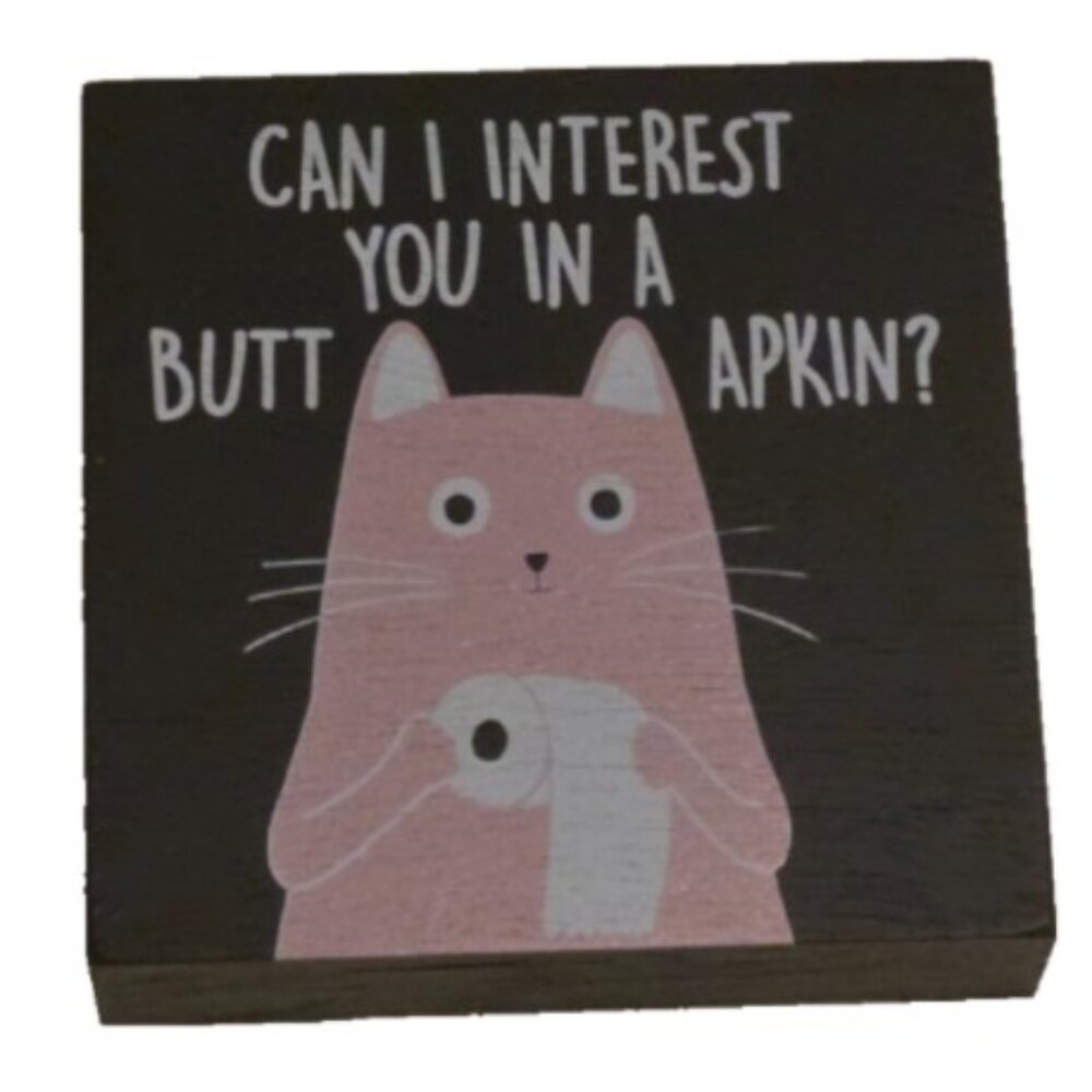 FREE w BUNDLE Cat Bathroom Decor Butt Napkin Wood Box Sign Block